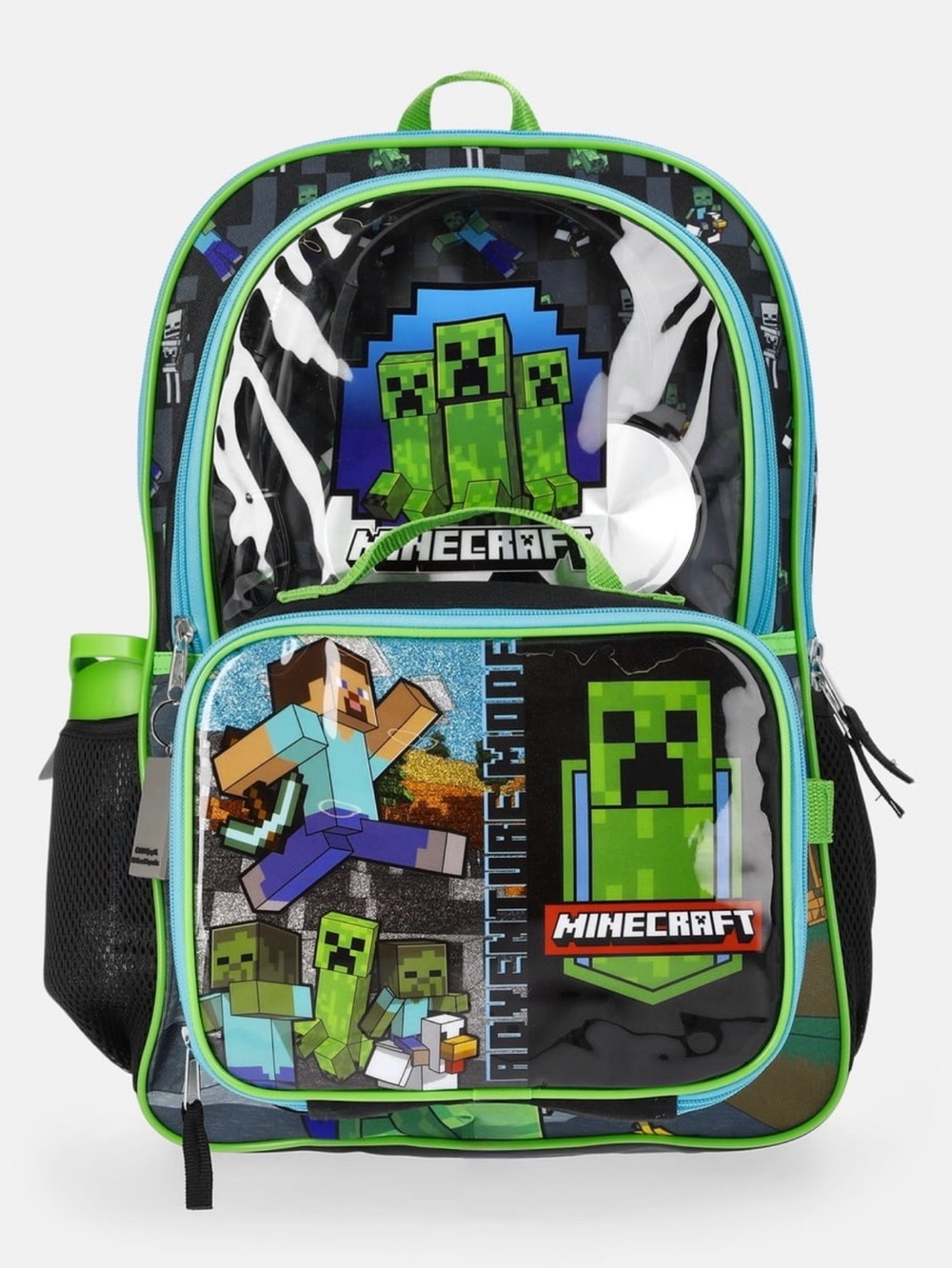 Minecraft Green Creeper Backpack Headphones Water bottle Lunch & keychain